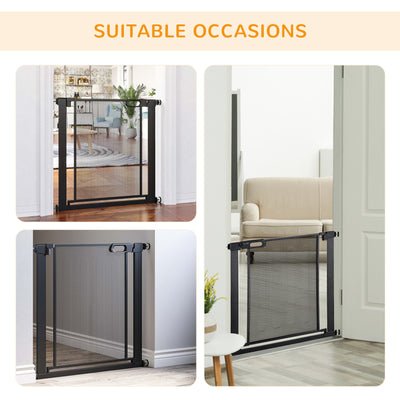 PawHut Dog Safety Gate, for Hallways, Staircases, Doors w/ Automatic Closing Door - Black 