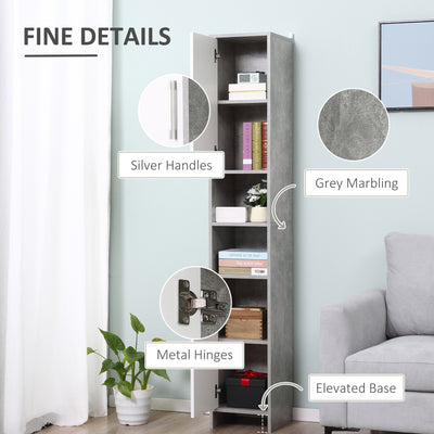 kleankin Free-standing Tall Bathroom Storage Cabinet w/ 2 Cupboards 2 Open Compartments, Slim Bathroom Organizer Adjustable Shelves Elevated Base for Living Room, Grey 