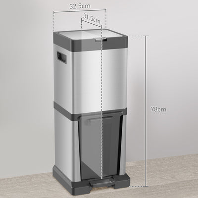 HOMCOM 34L Double Compartment Kitchen Bin, with Soft-Close Lid 