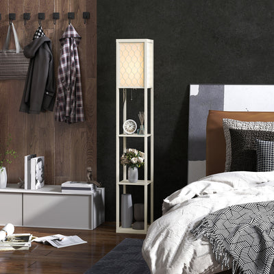 HOMCOM Three-Shelf Standing Lamp - Oak/White 