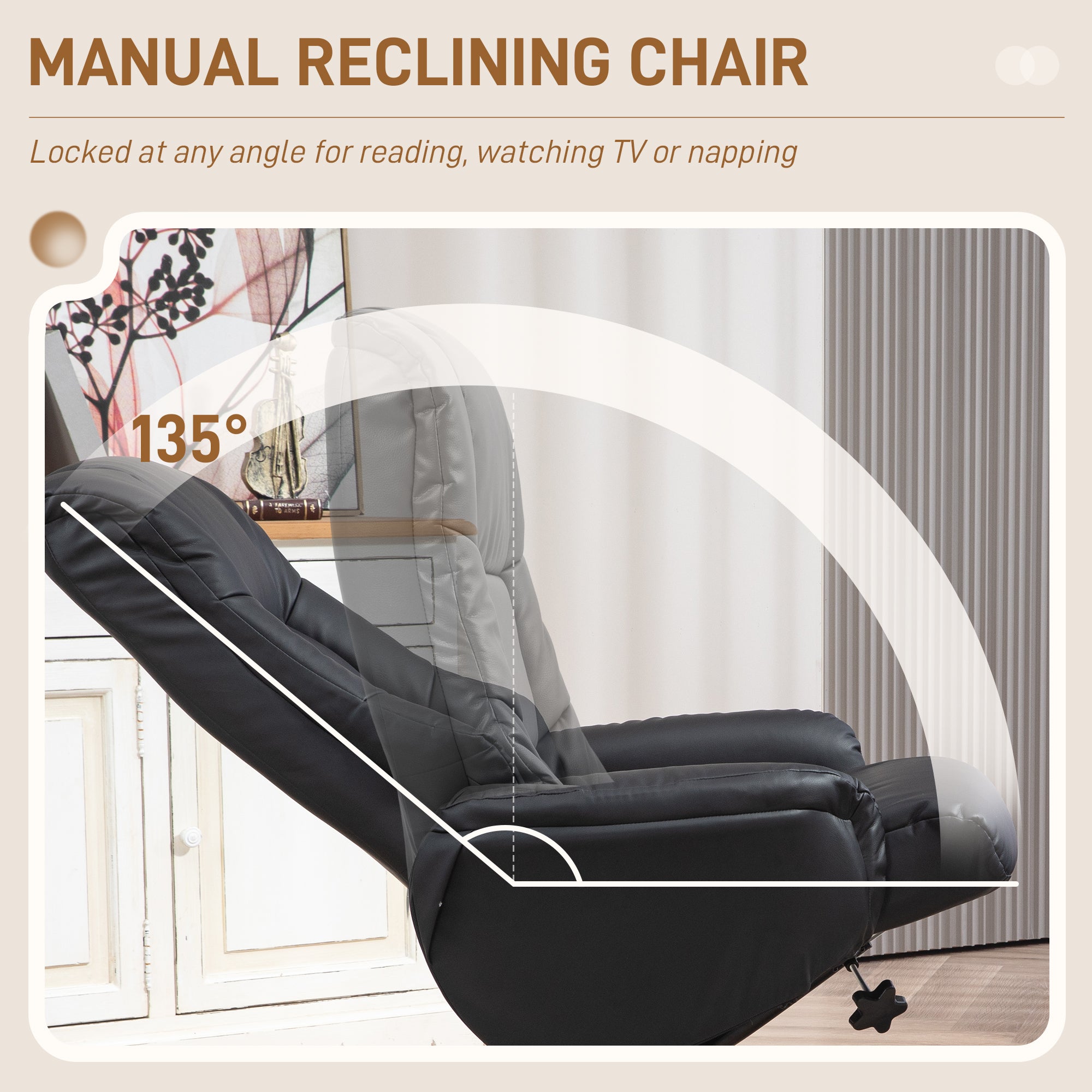 HOMCOM Rocking Recliner Chair with Footstool, PU Leather Recliner Armchair with Wood Base, Upholstered Reclining Chair for Living Room Bedroom, Black