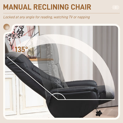 HOMCOM Rocking Recliner Chair with Footstool, PU Leather Recliner Armchair with Wood Base, Upholstered Reclining Chair for Living Room Bedroom, Black 