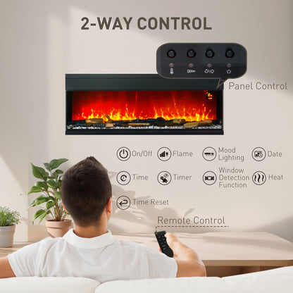 HOMCOM 1800W 15-40\'e2\'84\'83 Adjustable Flame Glass Panel Convector Heater, 127cm