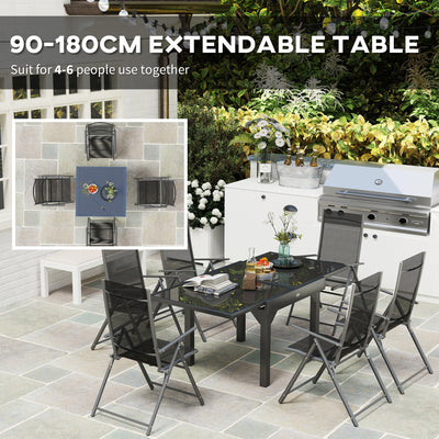 Outsunny 7 Piece Outdoor Dining Set with Extendable Table and 6 Folding Chairs for Patio, Balcony, Deck, Grey 