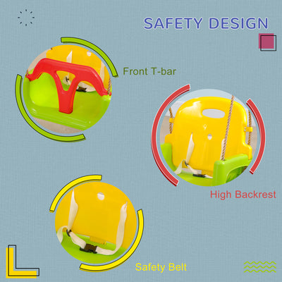 Outsunny 3 in 1 Detachable Kids Swing Seat with Safety Belt, Adjustable Rope for Indoor, Outdoor, Playground, Garden, Green 