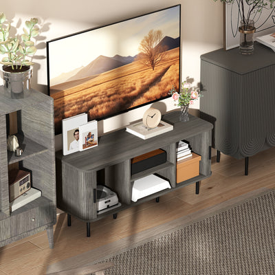 HOMCOM TV Stand Cabinet for TVs up to 55 Inches, TV Unit with Storage Shelves and Cupboard for Living Room, Grey 