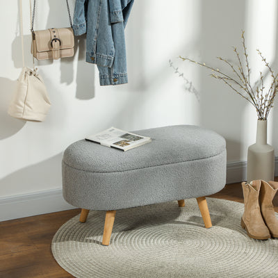 HOMCOM Teddy Fleece Storage Ottoman - Grey 