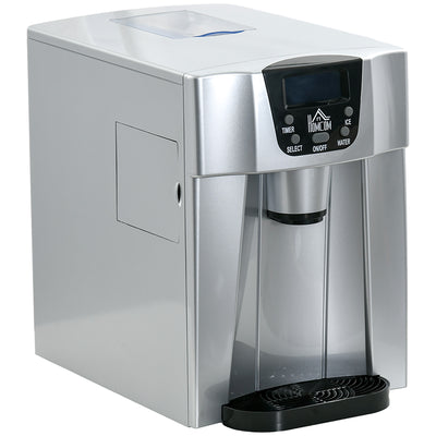 HOMCOM Ice Maker Machine and Water Dispenser, Counter Top Ice Cube Maker for Home with 3L Tank, Adjustable Cube Size, 9 Ice Cubes per 6-10 Minutes, No Plumbing Required, Silver 