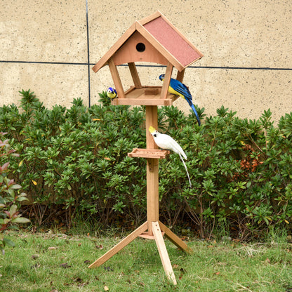 PawHut Wooden Bird Table Freestanding Feeding  Station for Garden Outside ,139H cm, Natural 