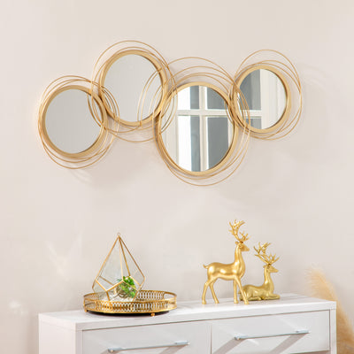 HOMCOM Metal Wall Art Modern Decorative Mirror Decor Hanging Home Wall Sculptures for Living Room Bedroom Dining Room, Gold 