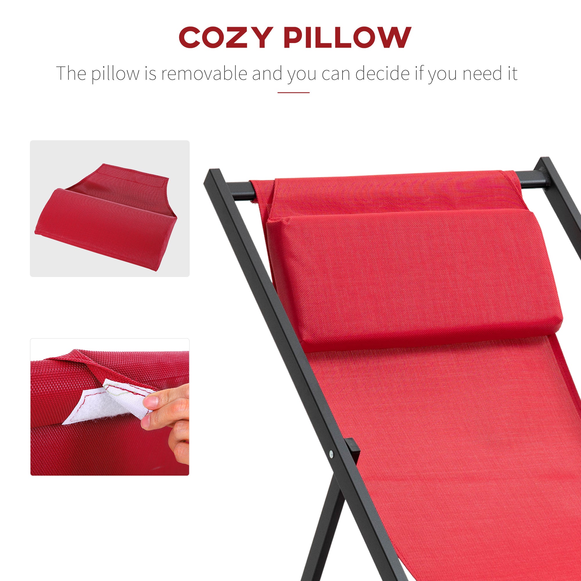 Outsunny Set of 2 Folding Garden Beach Aluminium Frame Deck Chairs Deckchairs Seaside Folding Garden Patio Lounger, Red 