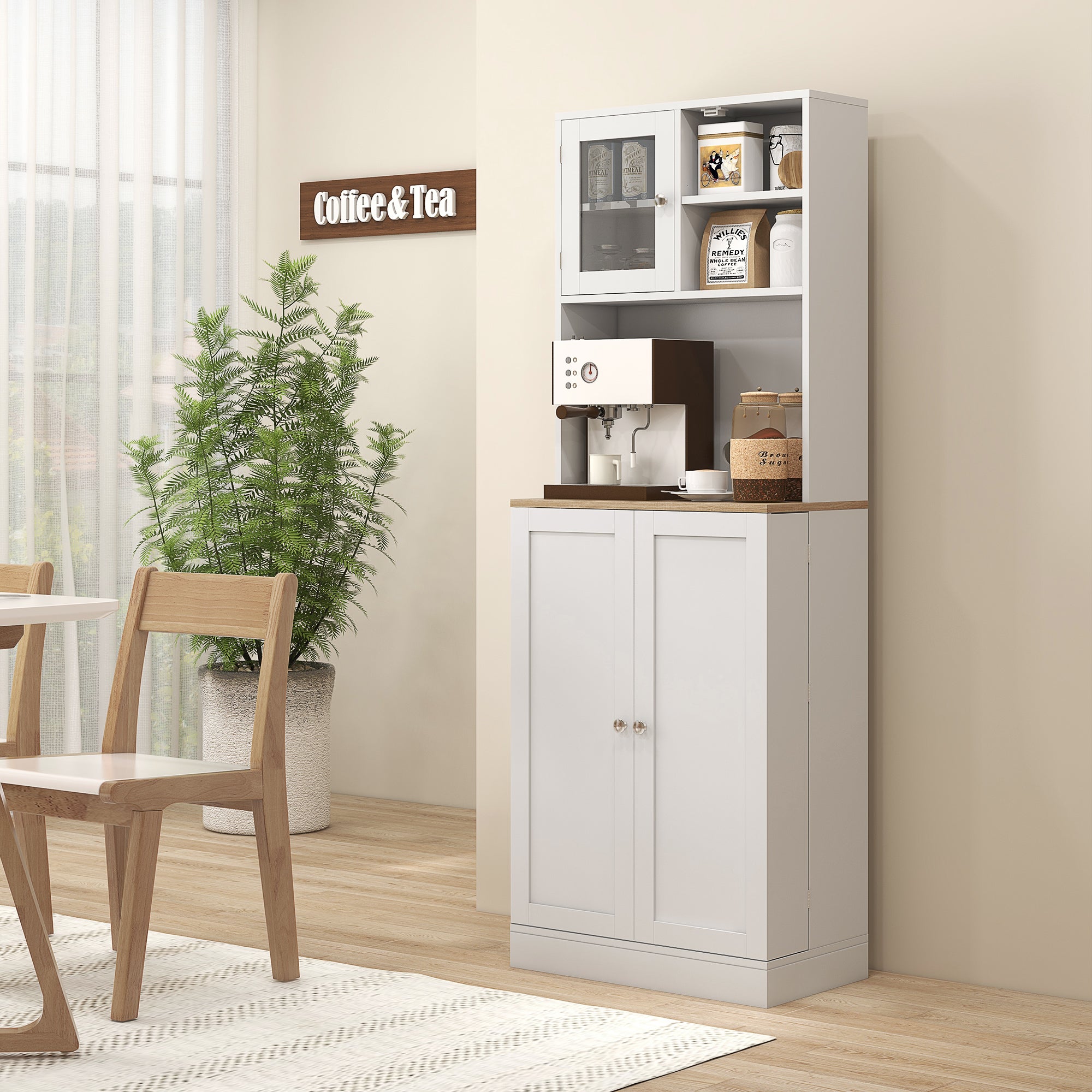 HOMCOM Two-Part Kitchen Storage Cabinet - White 