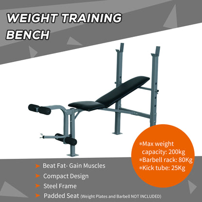 HOMCOM 4-Levels Adjustable Weight Bench Fitness Equipment with Barbell Rack-Black 