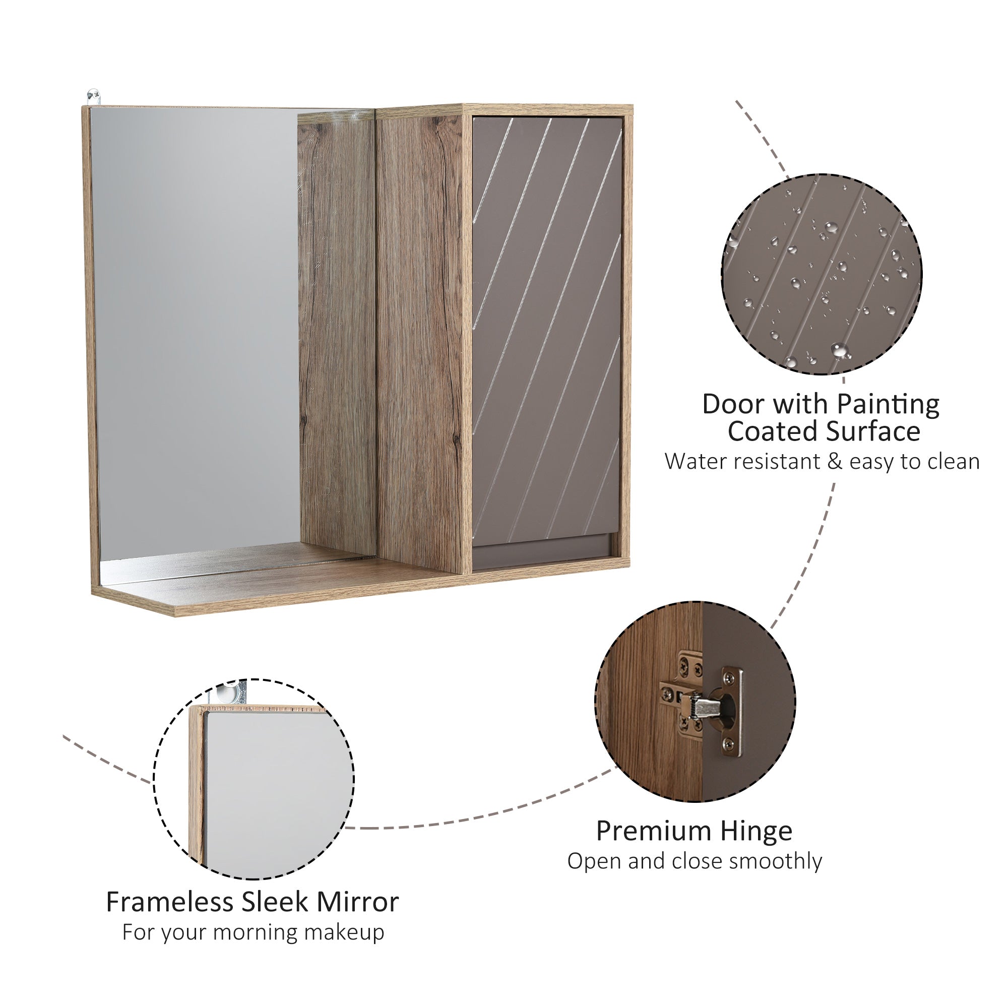 HOMCOM Bathroom Mirror Cabinet, Wall-Mounted Bathroom Cabinet with Mirror and Adjustable Inner Shelf,  57L x 14.2W x49.2H cm 