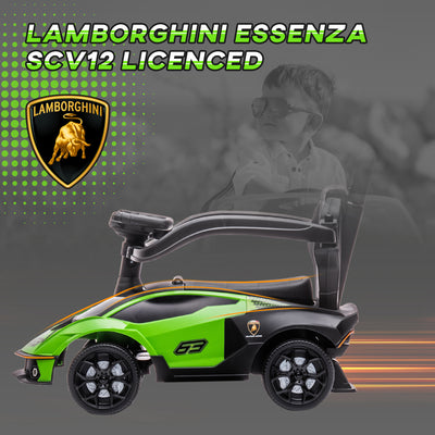 AIYAPLAY Kids 2-In-1 Lamborghini Ride-On and Stroller, with Horn - Green 