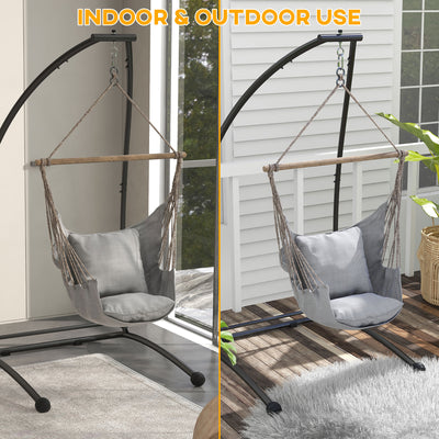 Outsunny Hammock Chair Stand, C Shape Hanging Heavy Duty Metal Frame Hammock Stand for Hanging Hammock Air Porch Swing Chair, Indoor & Outdoor Use, Black 