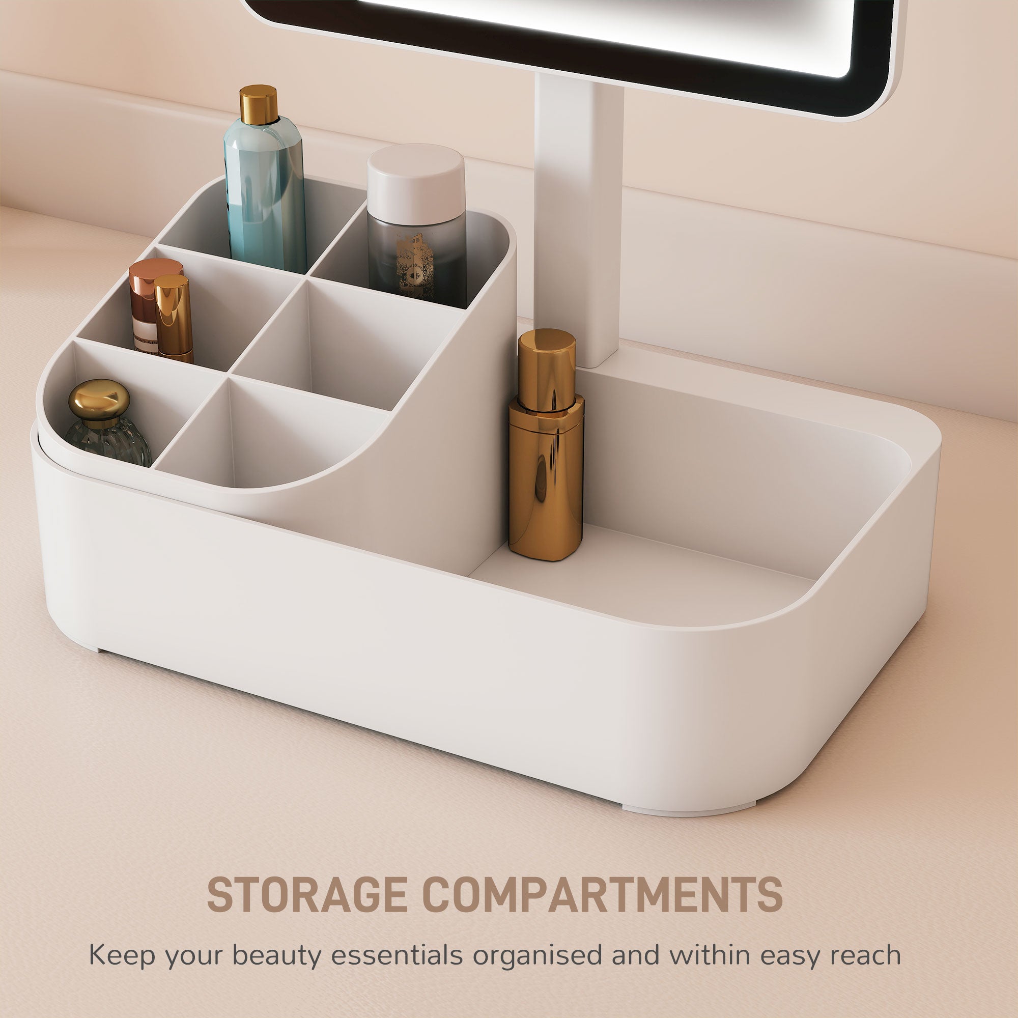 HOMCOM Makeup Mirror with Lights, Rechargeable Vanity Mirror w/ Touch Screen, 2 Lighting Modes and 180° Rotation, White 