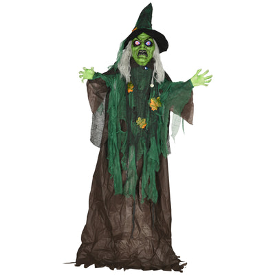 HOMCOM 6ft Halloween Witch Decoration, Outdoor Activated Prop with Light Up Eyes Magical Heart, Sound Activated 