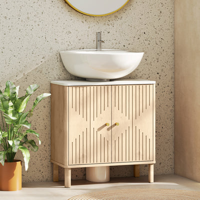 HOMCOM Under Sink Bathroom Cabinet for Basin without or with Pedestal - Oak 