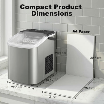 HOMCOM Ice Maker Machine Countertop, 9 Cubes Ready in 7 Mins, 12 KG in 24Hrs, 2 Sizes of Bullet, Self-Cleaning Ice Machine with Portable Handle, Scoop and Basket for Home Kitchen Office RV 