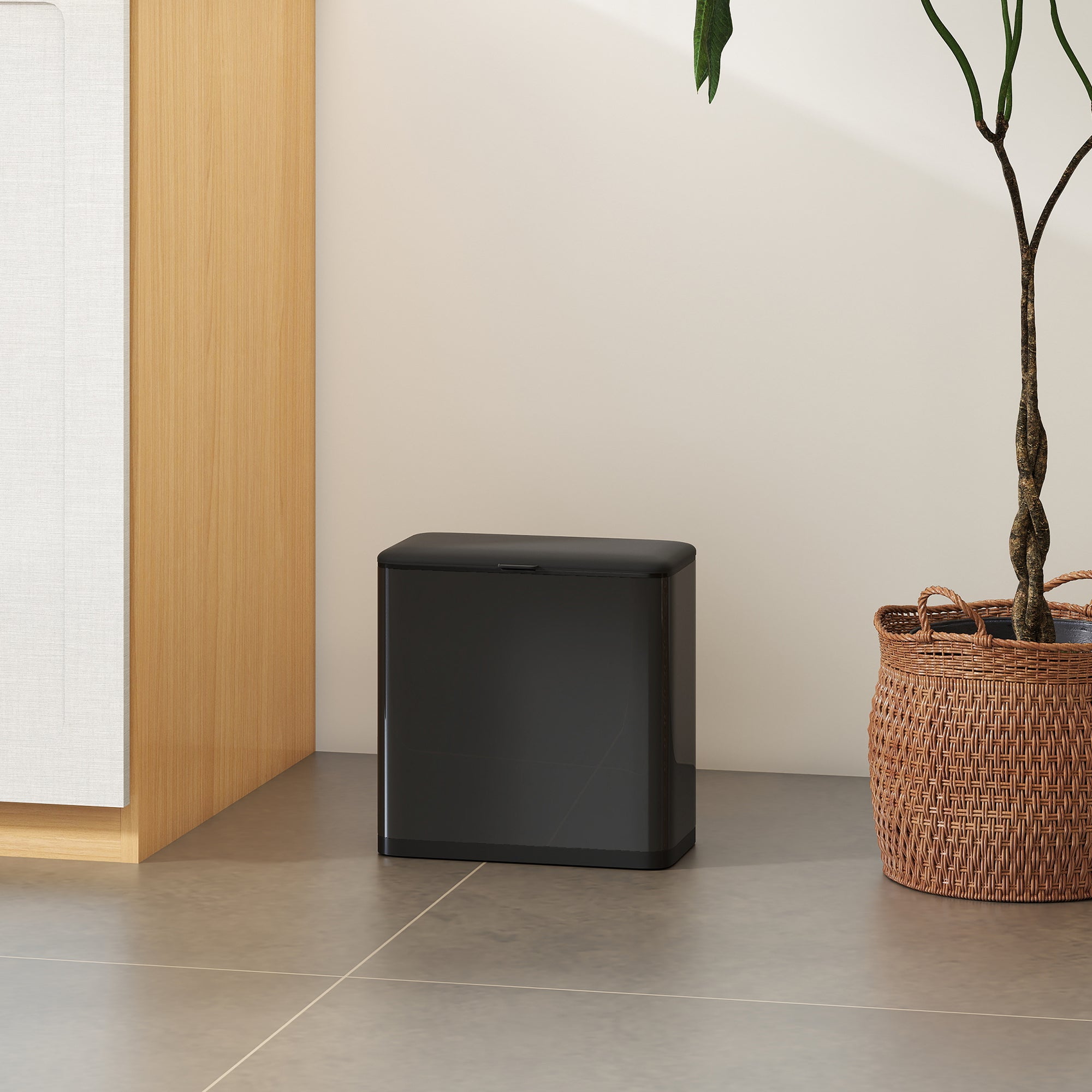 HOMCOM 8L Hanging Kitchen Bin, Rubbish bin with Lid and Removable Inner Bucket for Kitchen Cabinet Door, Under Sink, Office 