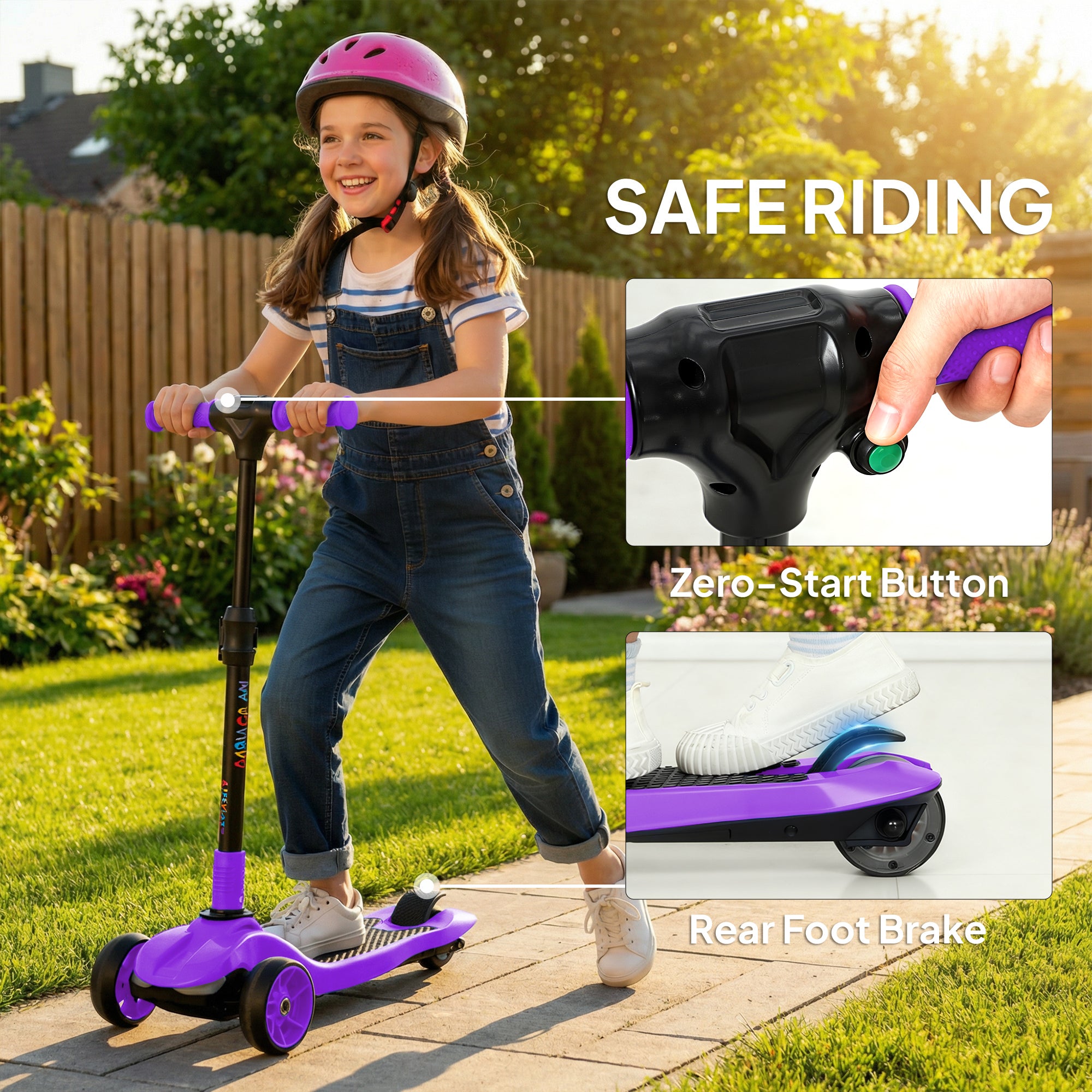 AIYAPLAY Three-Wheel Foldable Electric Scooter for Kids Aged 6-10 Years, Purple 