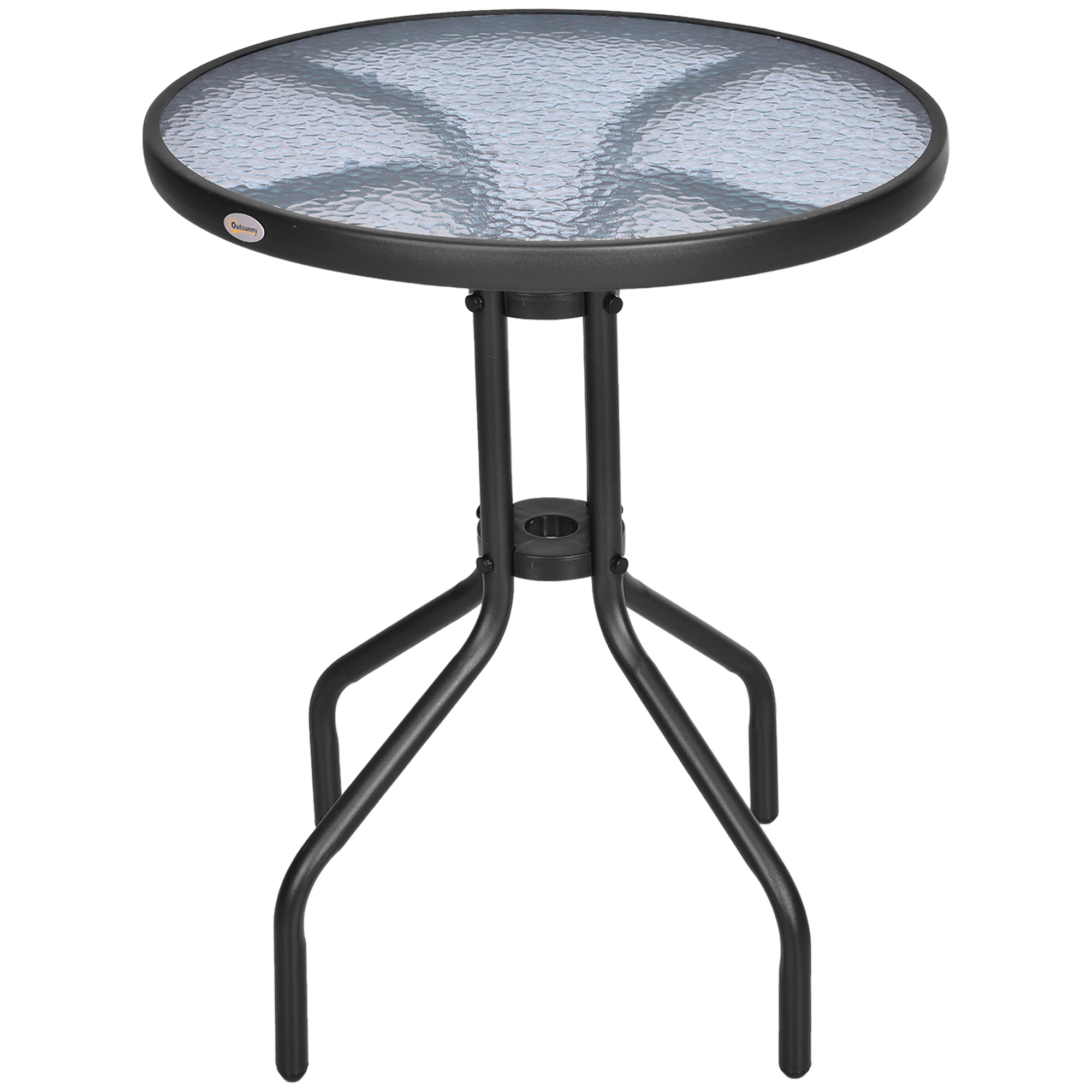 Outsunny Bistro Coffee Table Outdoor Tempered Glass Top Table Garden Round Dining Table - 60cm Diameter 