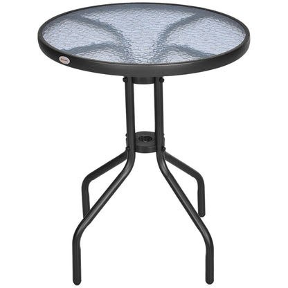 Outsunny Bistro Coffee Table Outdoor Tempered Glass Top Table Garden Round Dining Table - 60cm Diameter 