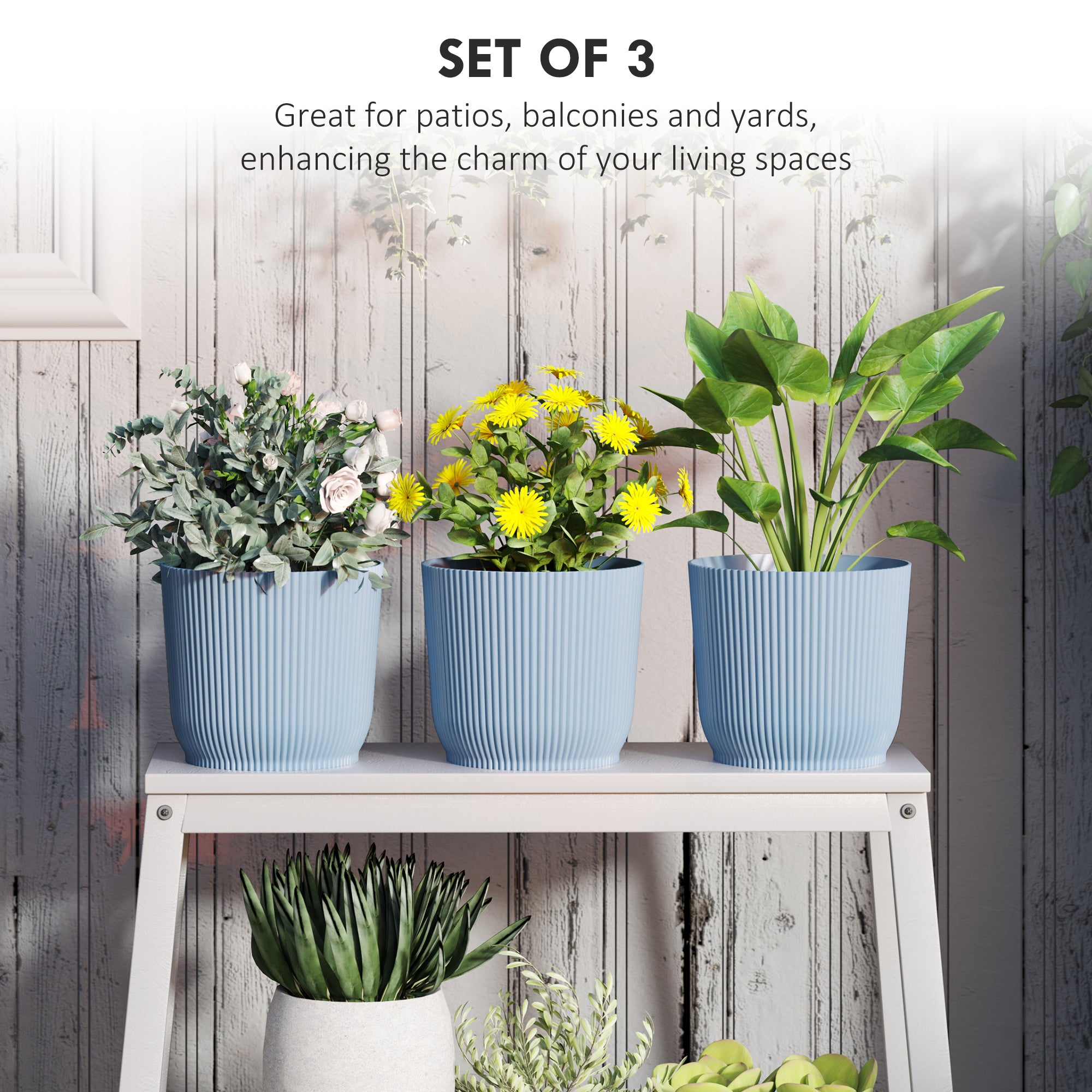 Outsunny Set of Three \'d0\'a422cm Planters - Blue