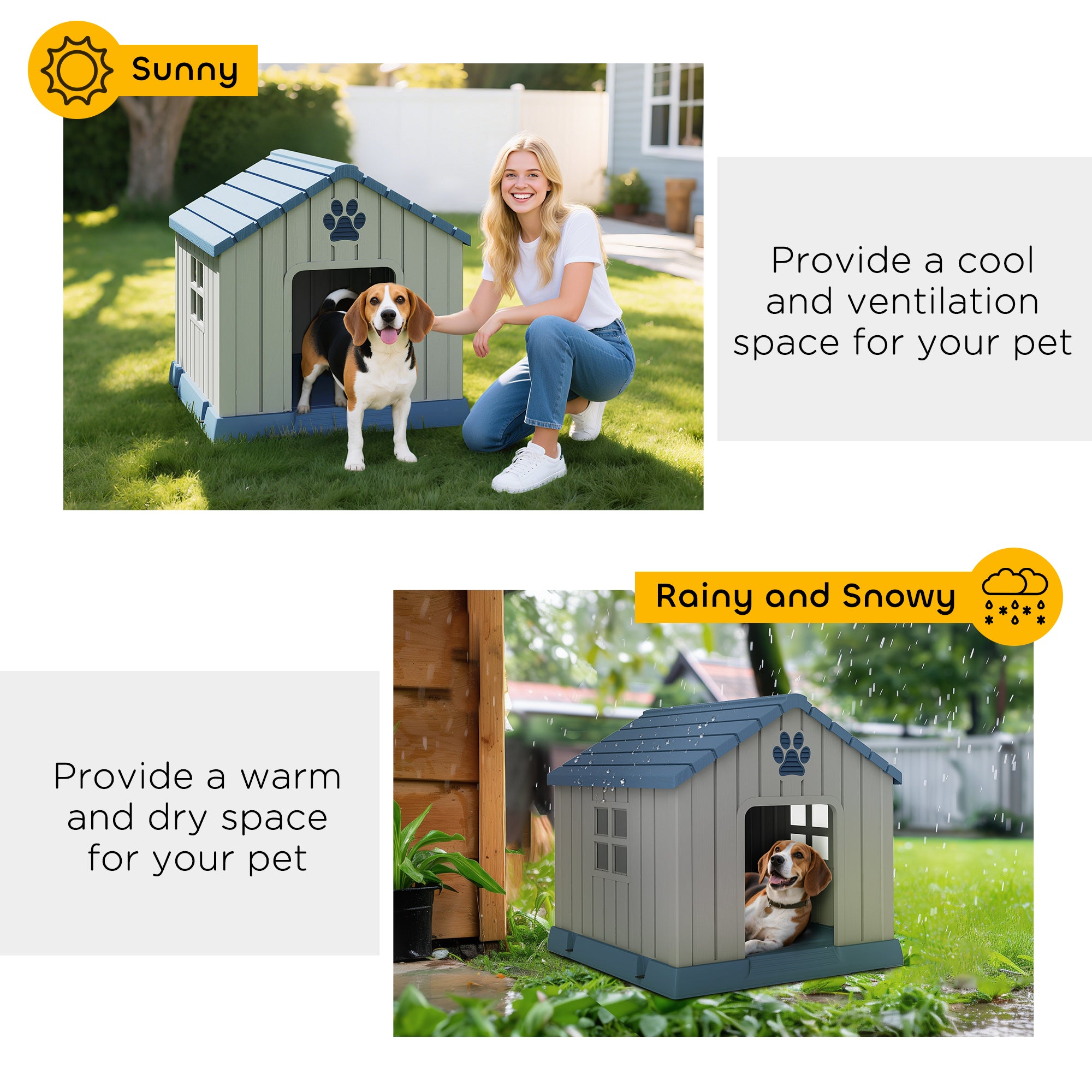 PawHut Dog Kennel Outdoor for Medium Dogs, Waterproof Plastic Dog House for Garden, Patio, 85 x 79 x 82 cm, Grey 