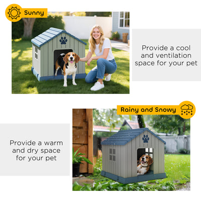 PawHut Dog Kennel Outdoor for Medium Dogs, Waterproof Plastic Dog House for Garden, Patio, 85 x 79 x 82 cm, Grey 