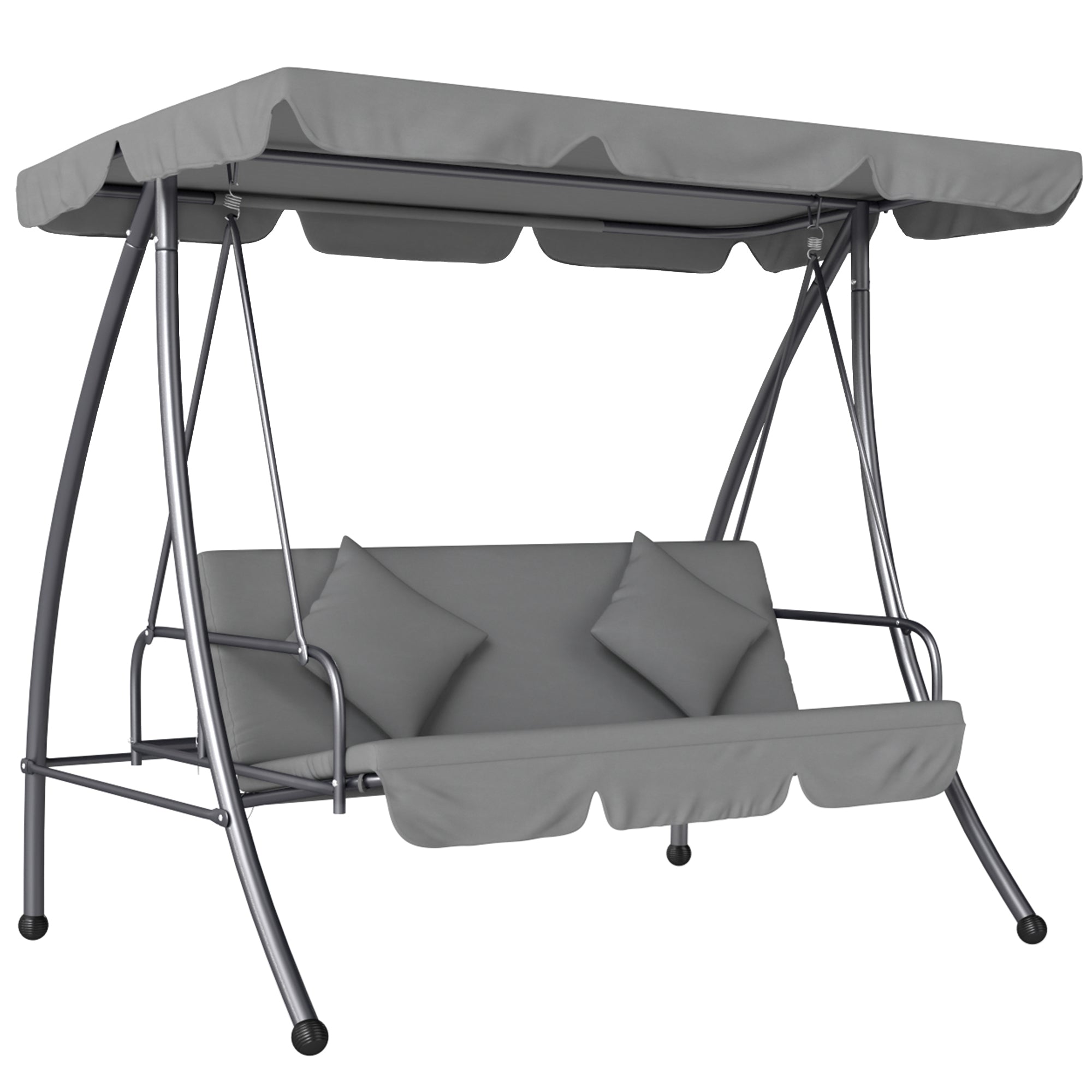 Outsunny Outdoor 2-in-1 Swing Chair Lounger 3 Seater Garden Swing Seat Bed Convertible Tilt Canopy W/ Cushion, Light Grey 