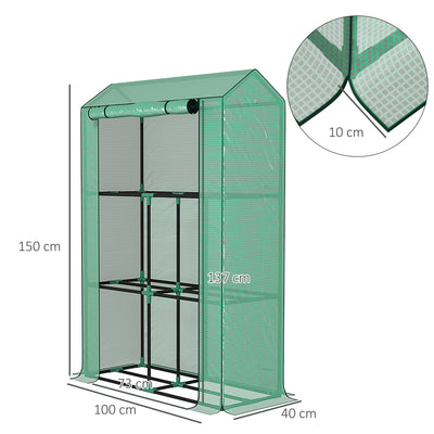 Outsunny 40 x 100cm Three Shelf Steel Frame Greenhouse - Green 