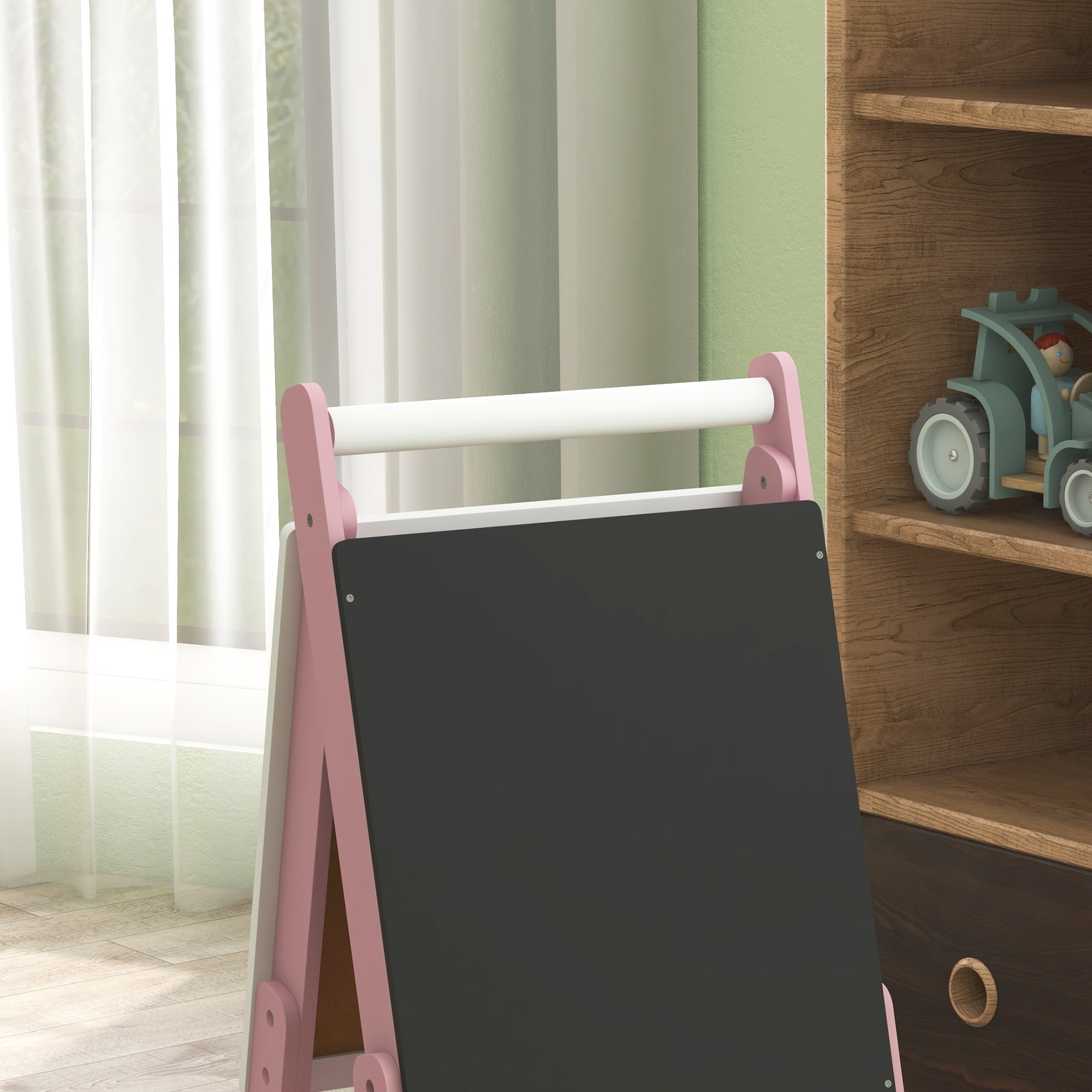 AIYAPLAY Three-In-One Easel for Kids, with Paper Roll, Adjustable Height - Pink 