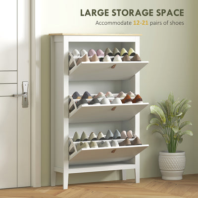 HOMCOM Modern Three-Drawer Shoe Cabinet - White 