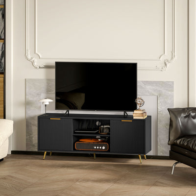 HOMCOM Modern TV Stand Cabinet for TVs up to 55", TV Unit with 2 Open Shelves and 2 Cabinets, Entertainment Centre with Cable Management for Living Room, Black 