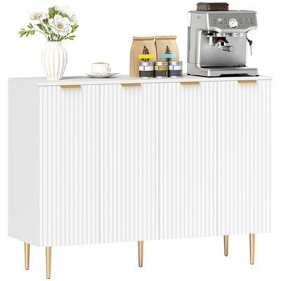 HOMCOM Sideboard Buffet Cabinet, Modern Kitchen Storage Cabinet with 4 Doors and Adjustable Shelves, Living Room Cabinet with Metal Legs for Hallway, White 