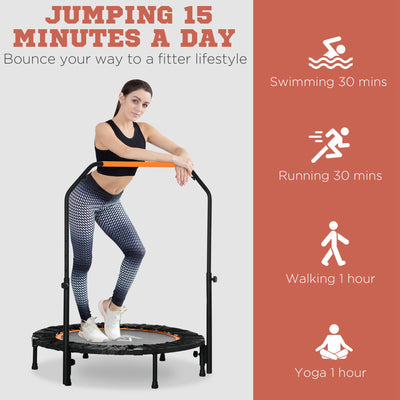 HOMCOM 40" Foldable Mini Fitness Trampoline, with Adjustable Foam Handle, Orange 