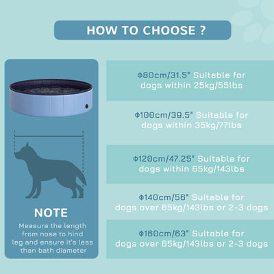 PawHut Foldable Dog Paddling Pool Pet Cat Swimming Pool Indoor/Outdoor Collapsible Summer Bathing Tub Shower Tub Puppy Washer (Φ120 × 30H cm, Blue) 