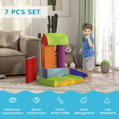 HOMCOM 7 Piece Soft Soft Play Set for Toddlers 1-3 Years, Blue 