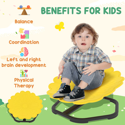 AIYAPLAY Flower-Shaped Sensory Spinning Chair with Non-Slip Base for Balance/Coordination, Yellow 
