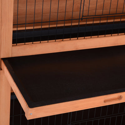 PawHut Rabbit Hutch Outdoor Guinea Pig Hutch Bunny Cage with No-Leak Trays, Divider, 136 x 50 x 93cm, Orange 