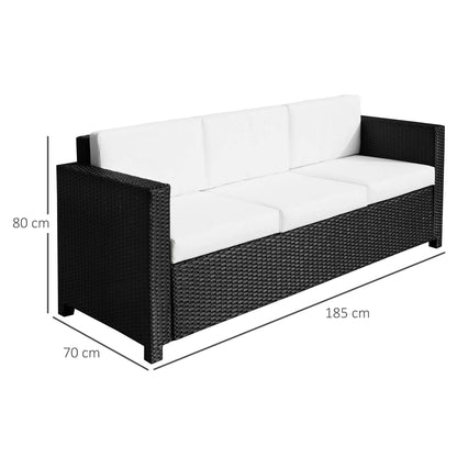 Outsunny 3 Seater Rattan Sofa All-Weather Wicker Weave Metal Frame Chair with Fire Resistant Cushion-Black 