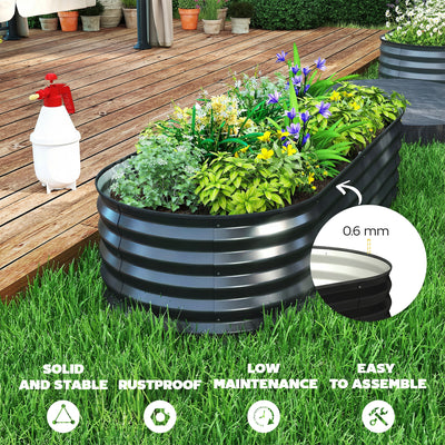 Outsunny Set of Two 150 x 60cm Steel Planters - Dark Grey 