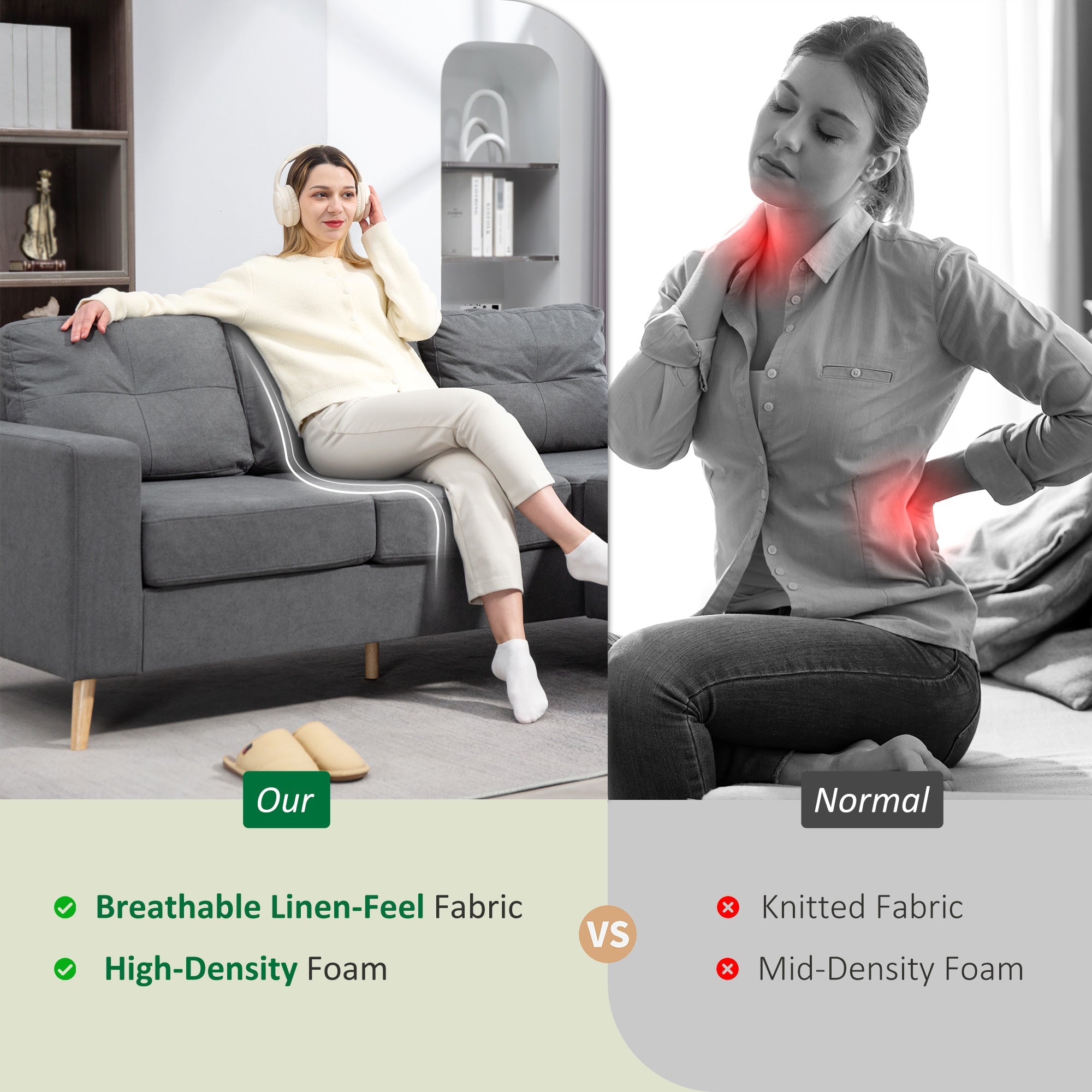 HOMCOM 3 Seater Sofa with Footstool, Fabric L-Shaped Sofa, Sectional Couch with Wood Legs, Tufting Cushioned Back for Small Space, Living Room, Office, Dark Grey 