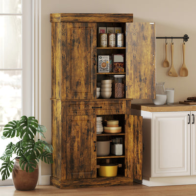 HOMCOM Tall Kitchen Cupboard, Kitchen Pantry Cabinet with Drawer, Shelves, Brown 