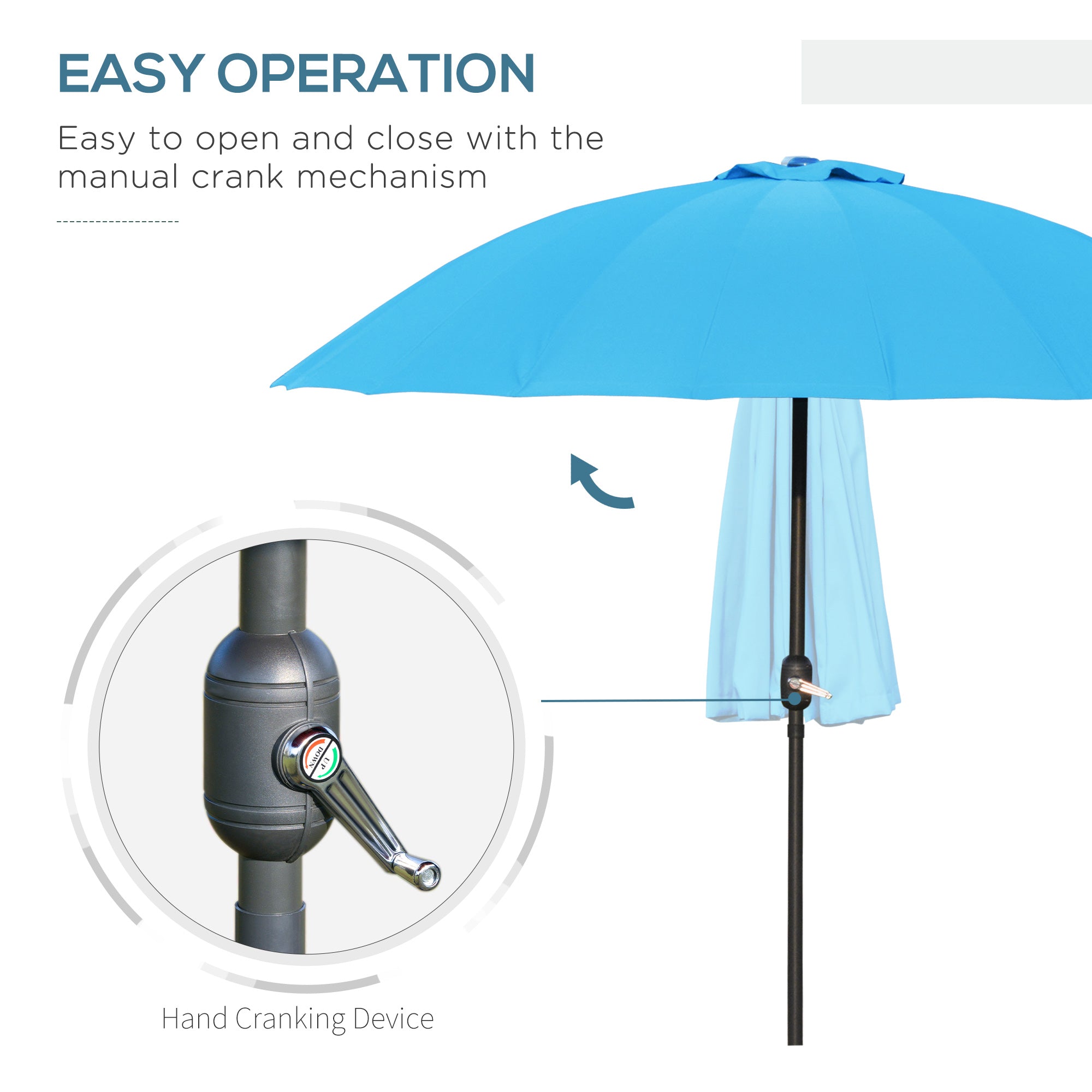 Outsunny 2.5m Shanghai Garden Parasol Umbrella with Crank & Tilt, Adjustable Outdoor Sun Shade, Blue 