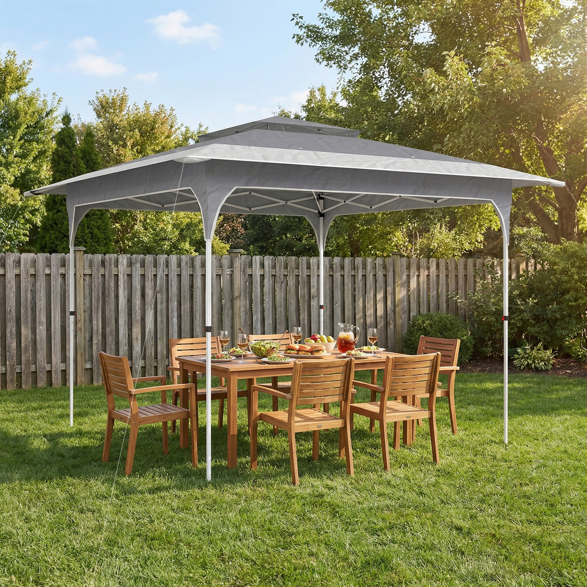 Outsunny 3.5 x 3.5 m Pop Up Gazebo with One-Push Setup, UPF50+ Double Tier Garden Party Tent Marquee with Carry Bag, Dark Grey 