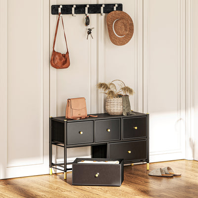HOMCOM Faux Leather Front Chest of Drawers - Black 