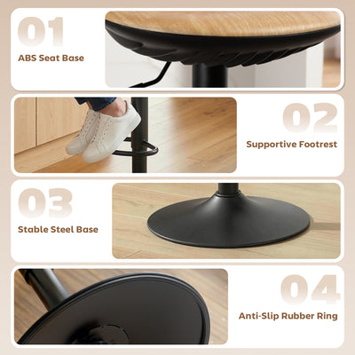 HOMCOM Set of 2 Barstools PU Leather Kitchen Stools with Saddle Seat Height Adjustable Swivel Kitchen Chairs with Footrest Oak 